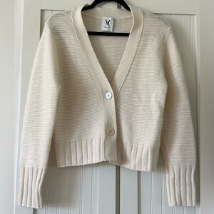 Van Kukil 100% Cashmere Cream Textured Knit Cardigan Sweater Size M